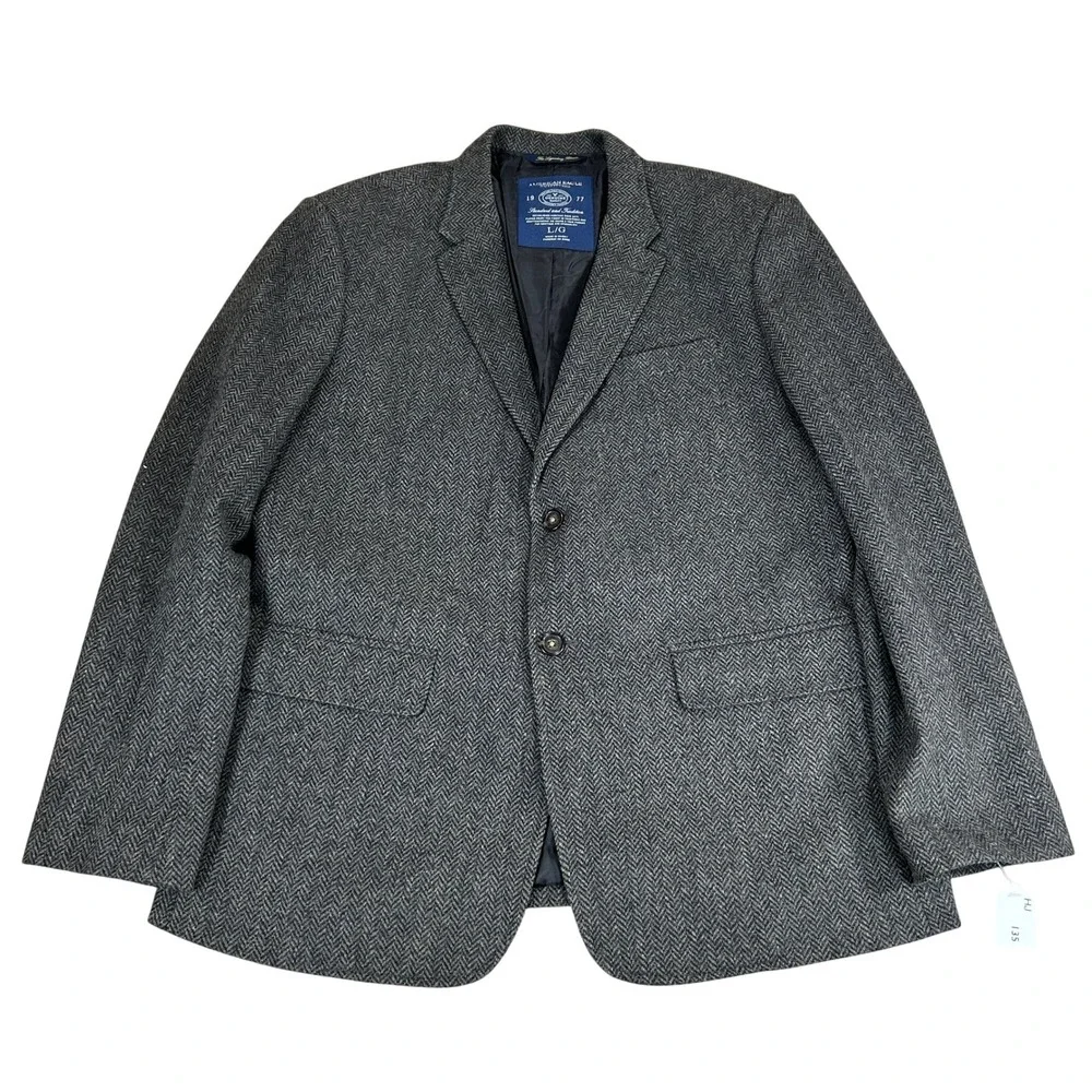 American Eagle Mens Herringbone‎ Blazer Jacket Gray Wool Blend L Dark Academia